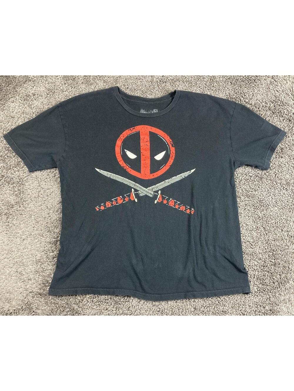 Marvel Deadpool T Shirt Mens Black Graphic Tee Crossed Swords Logo Comic Book XL